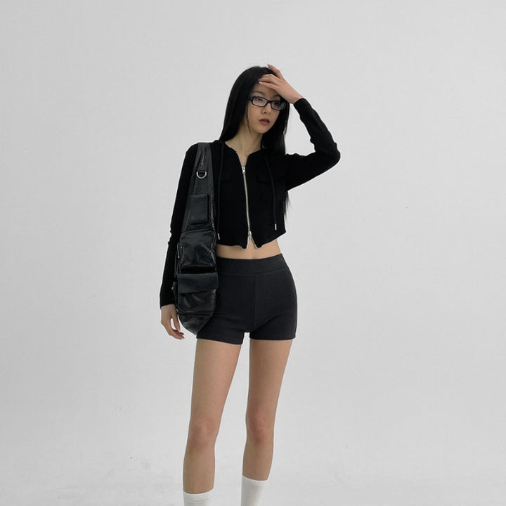 Damen cropped Freizeitjacke mit Reißverschluss und Kapuze Drune