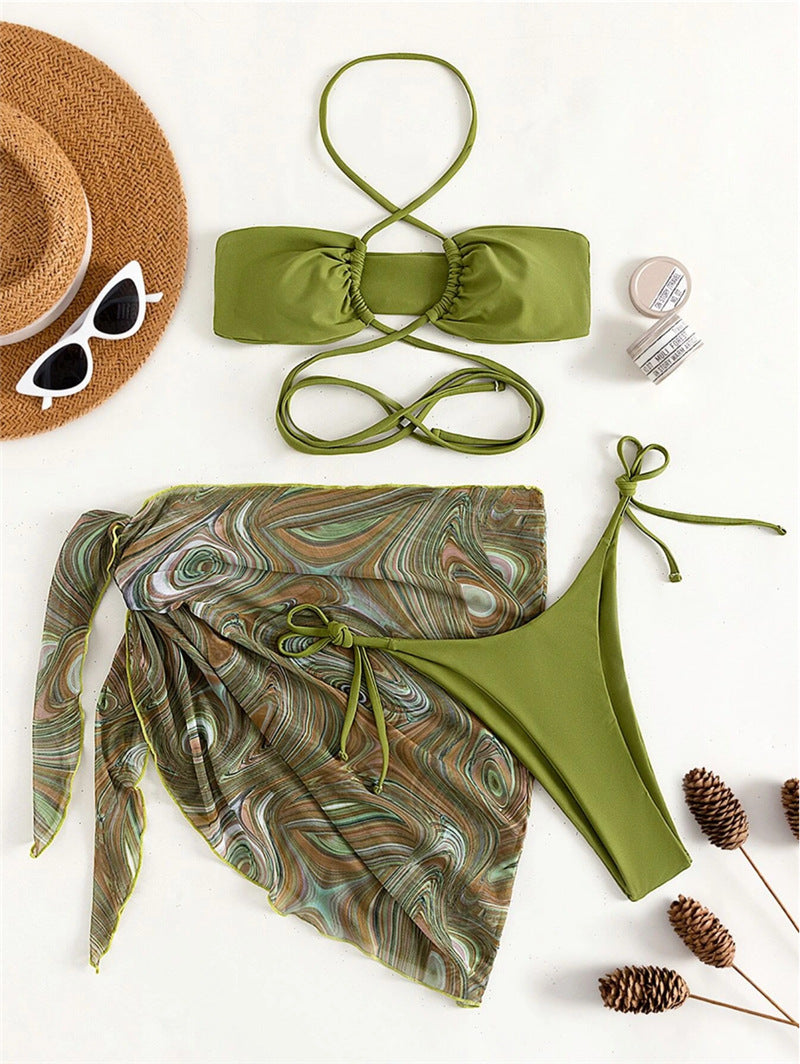 Damen Bikini-Set mit raffiniertem Wickeldesign und dekorativem Oberteil Drune