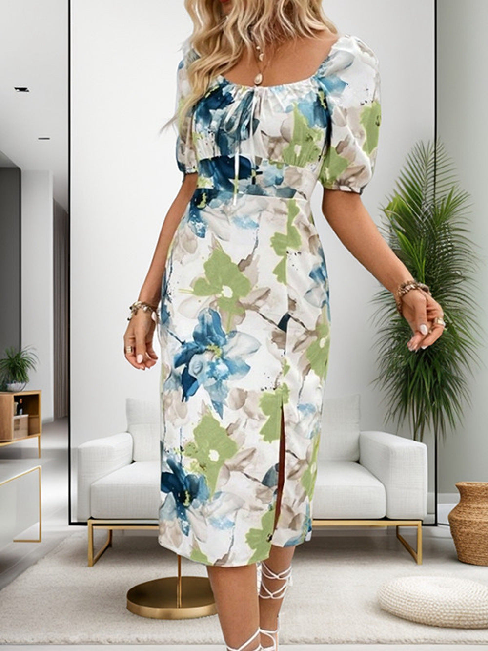Drune | Gedrucktes Kurzarm-Midikleid