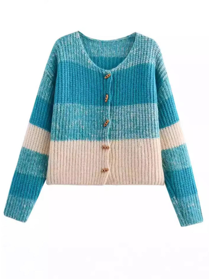 Damen Strickjacke mit elastischem Rippdesign und Holzknöpfen Drune