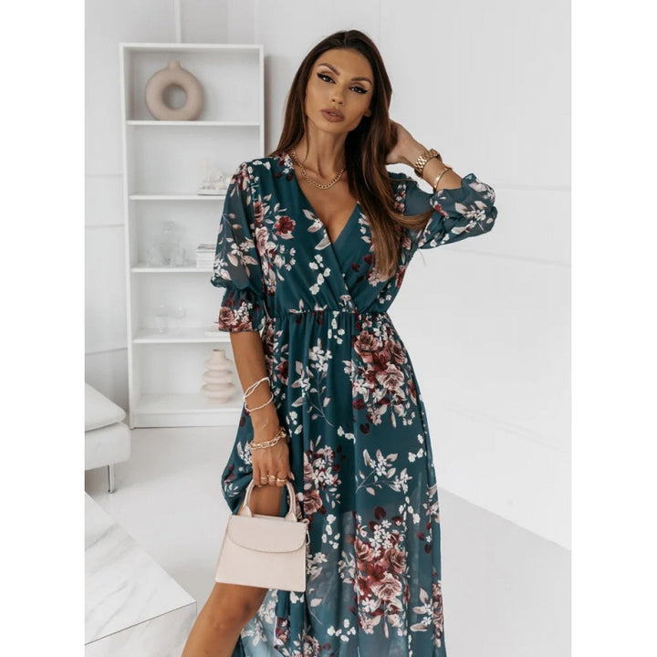 Damen elegantes Maxikleid mit animalischen Mustern und modischem Schlitz Drune