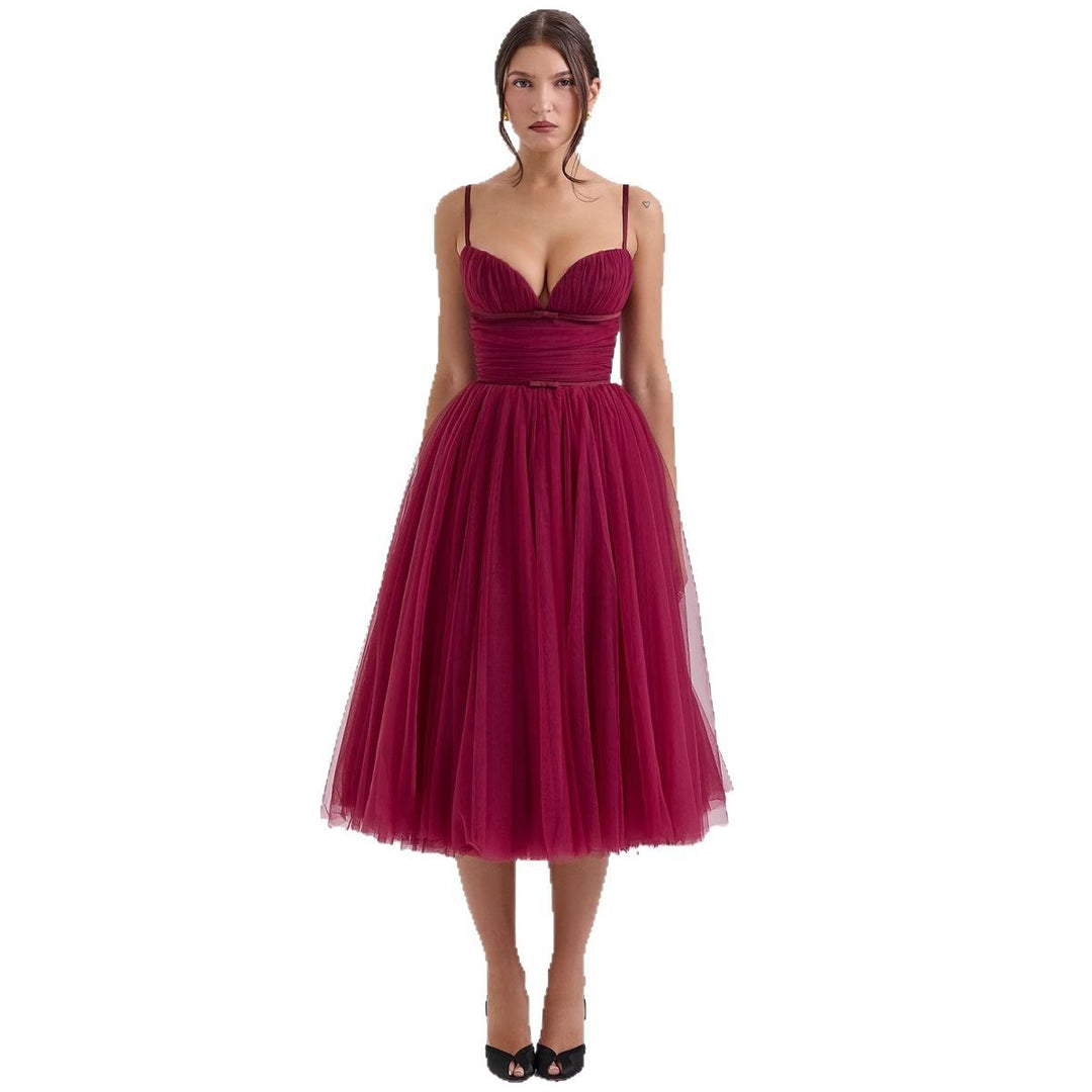 Damen Tüllkleid mit eleganter A-Linien Silhouette und verstellbaren Spaghettiträgern Drune