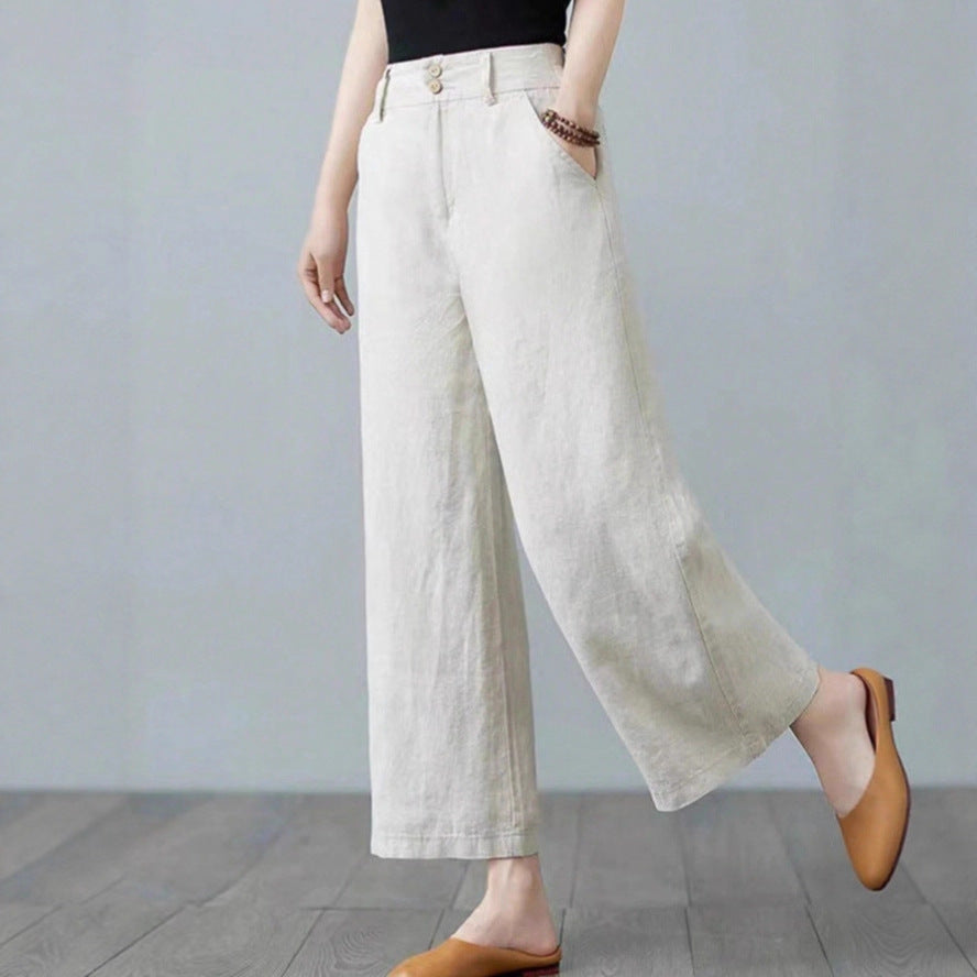 Damen Weite Leinenhose mit elastischem Bund und praktischen Seitentaschen Drune