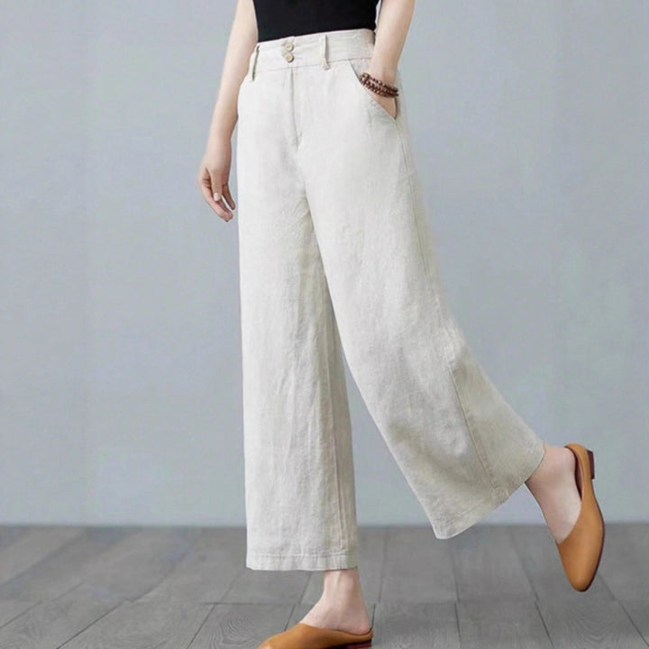 Damen Weite Leinenhose mit elastischem Bund und praktischen Seitentaschen Drune