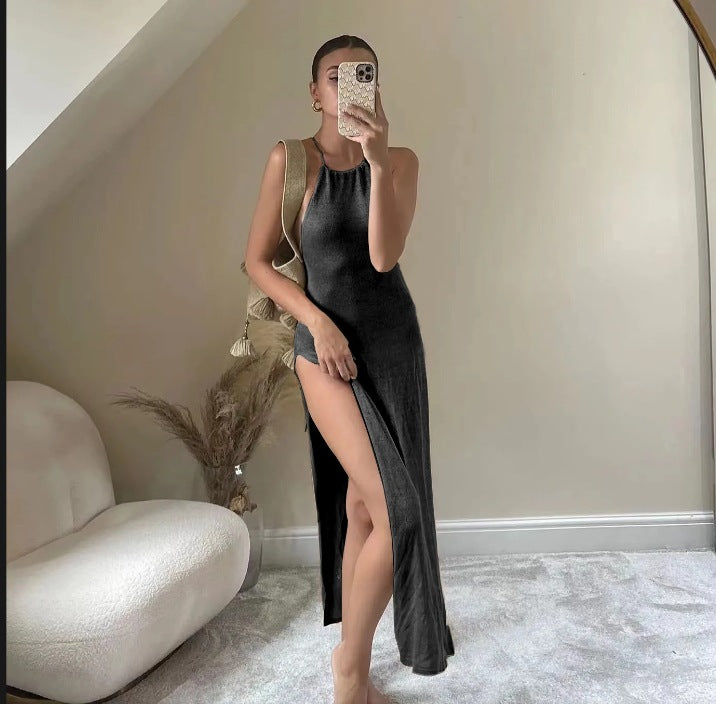 Damen Elegantes Maxikleid mit schickem Schlitz und feinem Stoff Drune