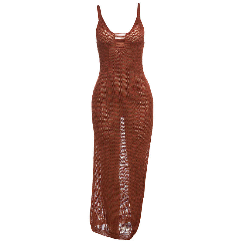 Damen Strick-Maxikleid mit raffiniertem Schnitt und tiefem Rückenausschnitt Drune