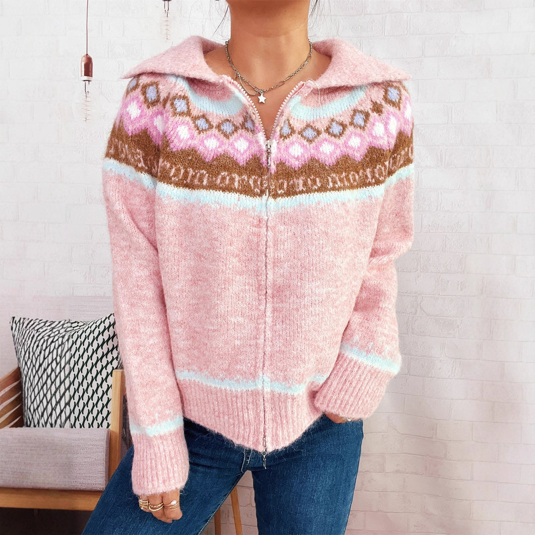 Damen Strickjacke mit buntem Muster und hochwertigem Reißverschluss Drune