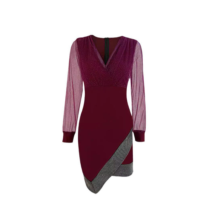 Damen Glamouröses Abendkleid mit funkelnden Ärmeln und asymmetrischem Schnitt Drune