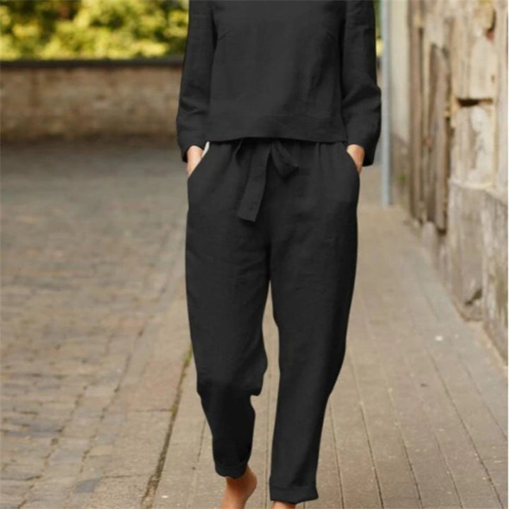 Damen Lässiges Zweiteiliges Leinen-Outfit mit breitem Bund Drune
