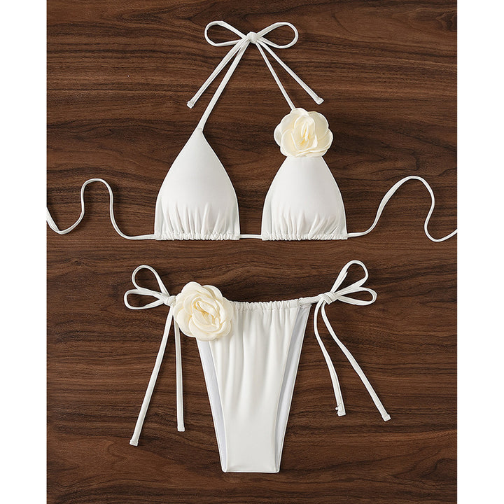 Damen Triangel-Bikini mit dekorativem Blumendetail Drune