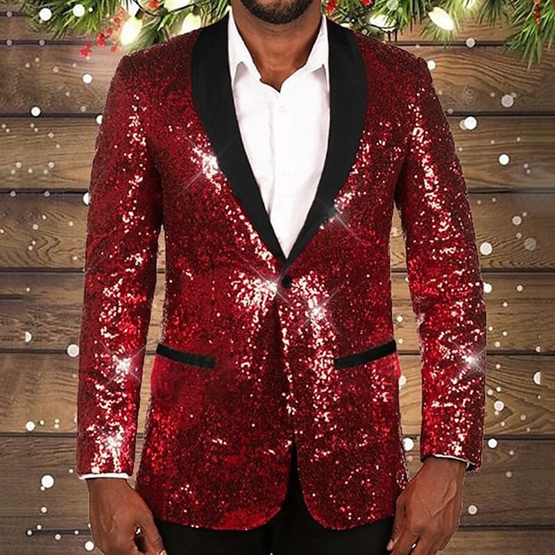 Herren glitzernder Pailletten Blazer mit schwarzem Revers Drune