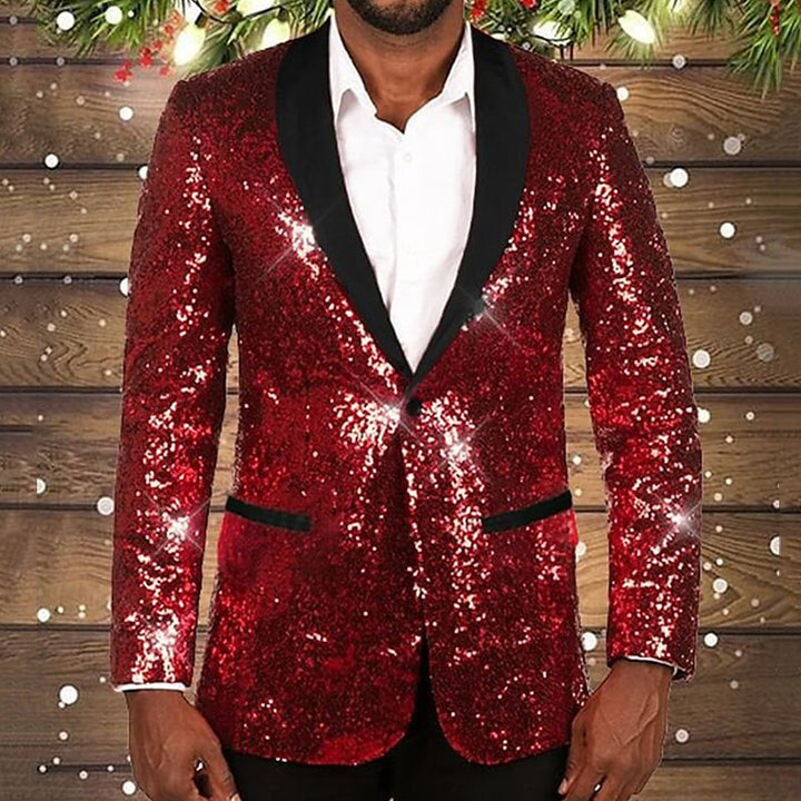 Herren glitzernder Pailletten Blazer mit schwarzem Revers Drune