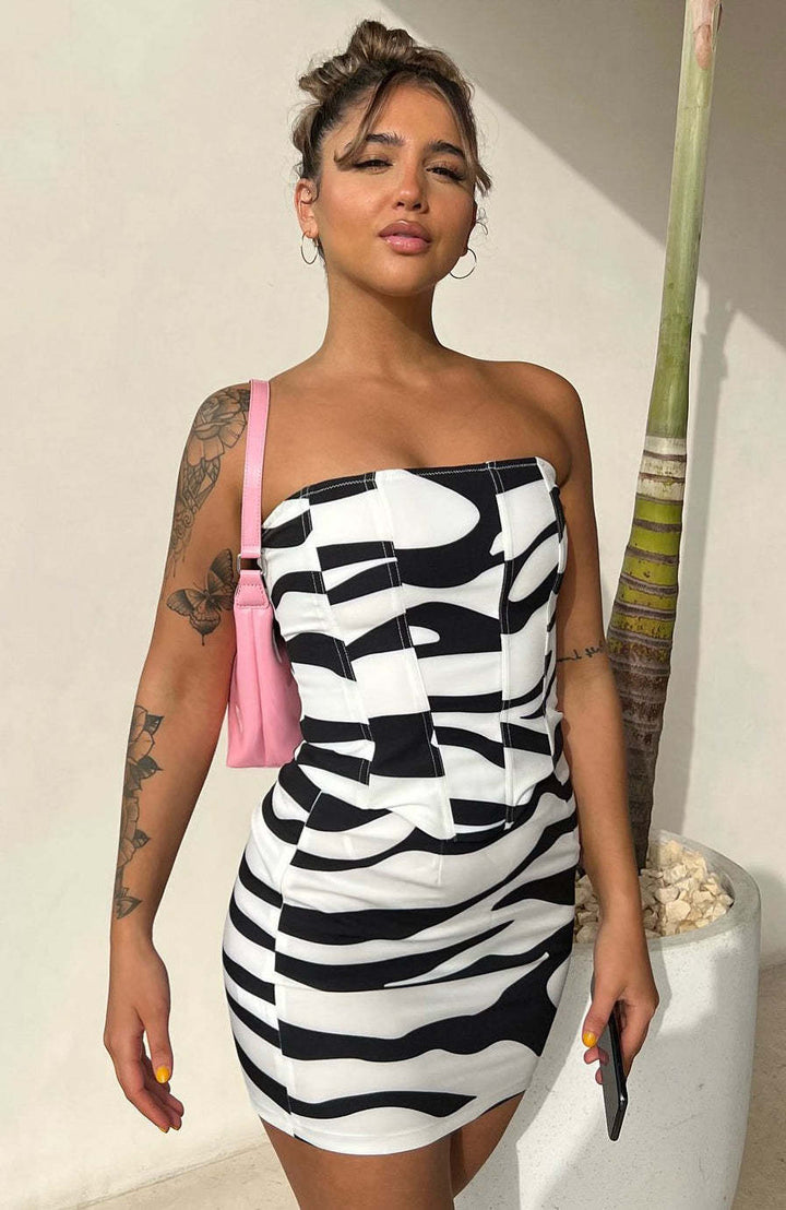Damen Mini-Kleid mit strukturiertem Zebra-Muster und schmalem Schnitt Drune