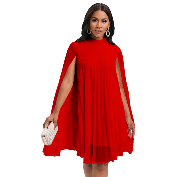 Damen Plissiertes Kleid mit majestätischen Ärmeln und hohem Kragen Drune