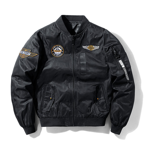 Herren  Aviator bestickte Patch wasserabweisende Bomberjacke mit Reißverschluss Utility Ärmeltasche Drune