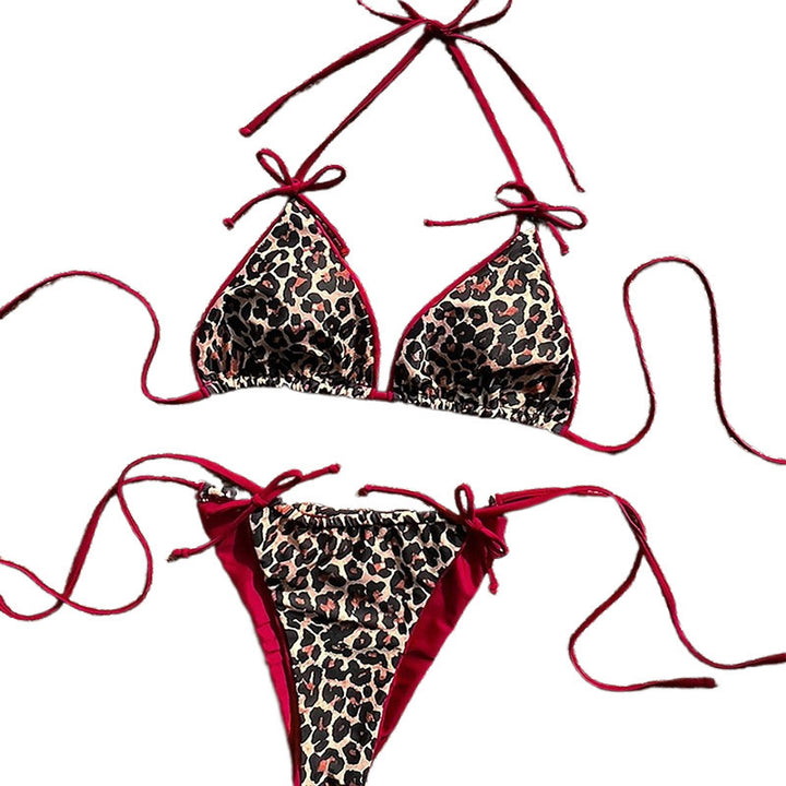 Damen Triangel-Bikini mit detailliertem Tropenmotiv und verstellbaren Bindebändern Drune