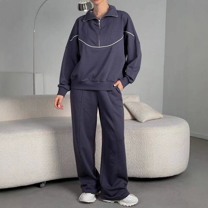 Damen Fleece Trainingsanzug mit Reißverschluss Drune