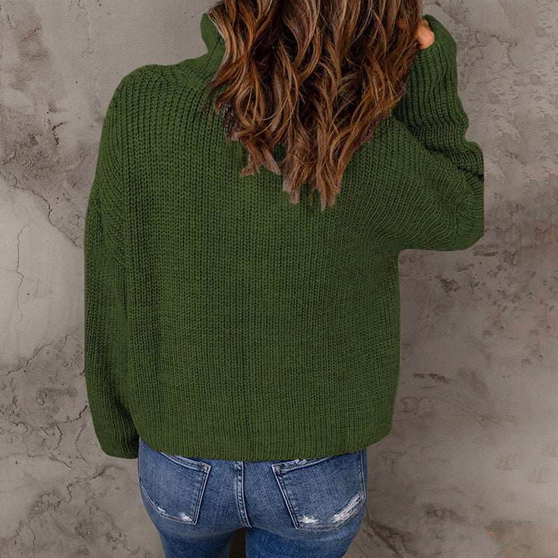 Damen gemütlicher Pullover mit hohem Kragen und Zip-Detail Drune