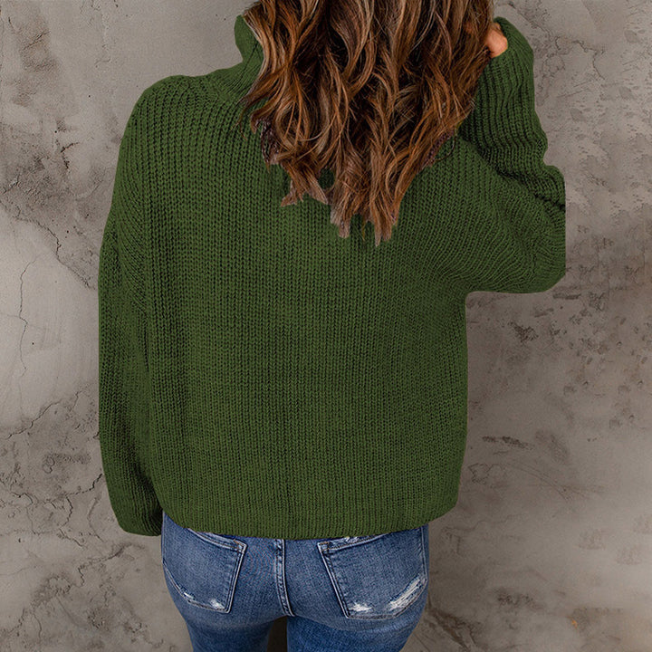 Damen gemütlicher Pullover mit hohem Kragen und Zip-Detail Drune
