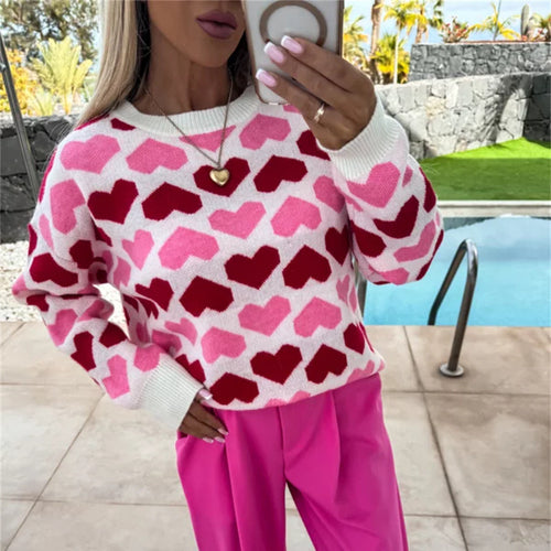 Damen Pullover mit Herzmuster und komfortablem Schnitt Drune