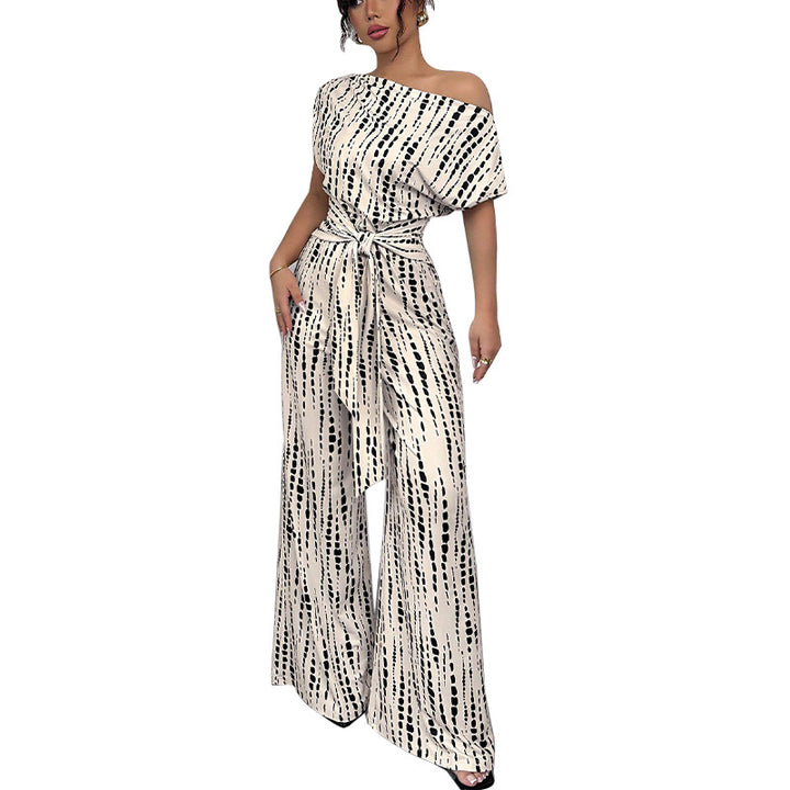 Damen Eleganter Jumpsuit mit asymmetrischem Ausschnitt und floralen Rüschen Drune
