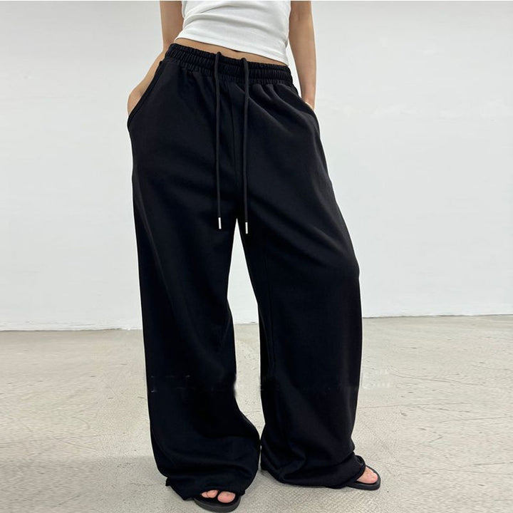 Damen nan weite High-Waist Loungehose mit gerafftem Bund und Kordelzug Drune