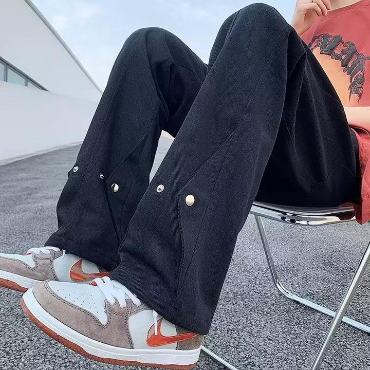 Herren lässige Double-Layer-Hose mit praktischen Druckknöpfen und weitem Bein Drune