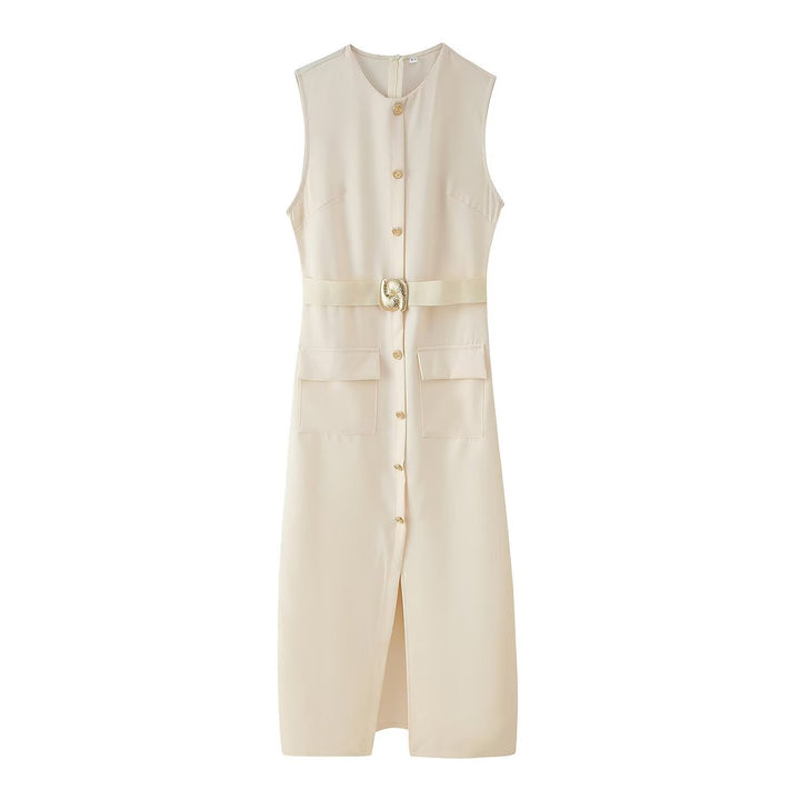 Damen Utility Midi Kleid mit Gürtel-Taille und Taschen-Detail Drune