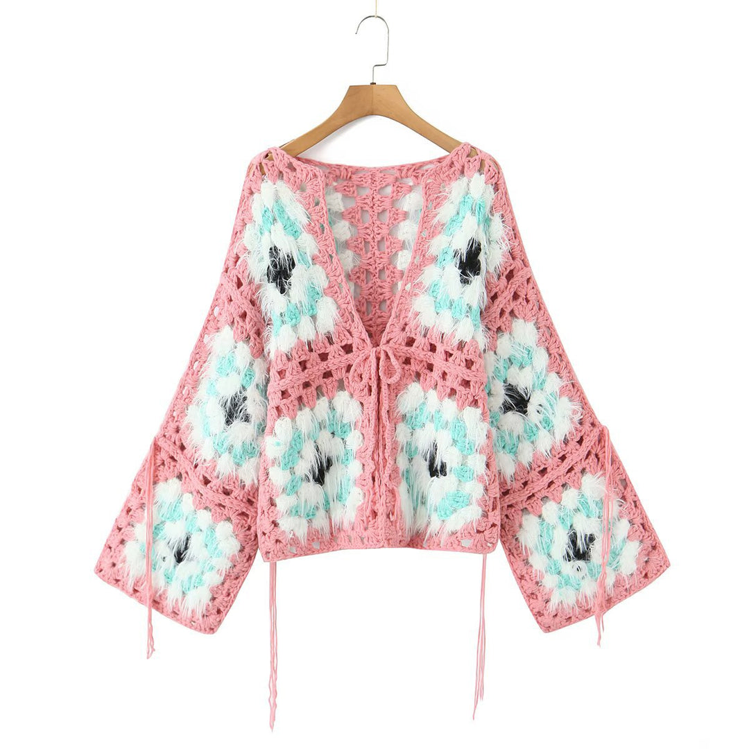 Damen modische Strickjacke im einzigartigen Häkelmuster Drune