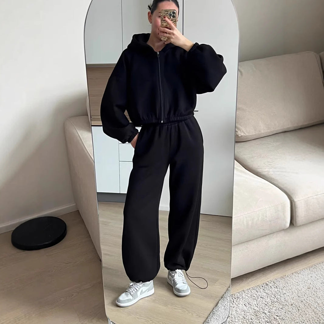 Damen lässiger Kapuzenpullover und weite Jogginghose Set Drune