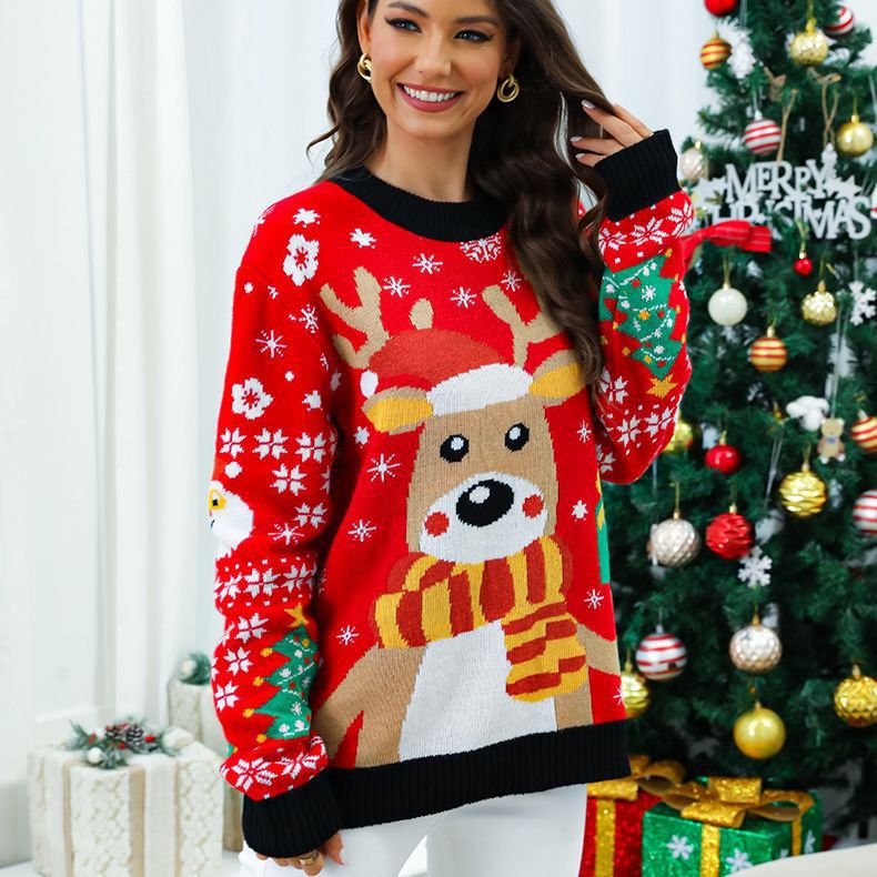 Damen Weihnachtspullover mit festlichem Rentiermotiv und strukturiertem Design Drune