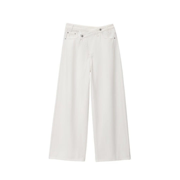 Damen weit geschnittene Jeans mit asymmetrischem Knopfverschluss und hohen Taillen Drune