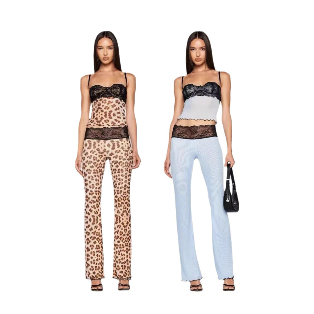 Damen Leggings mit elegantem Spitzenbund und modischem Tiermuster Drune