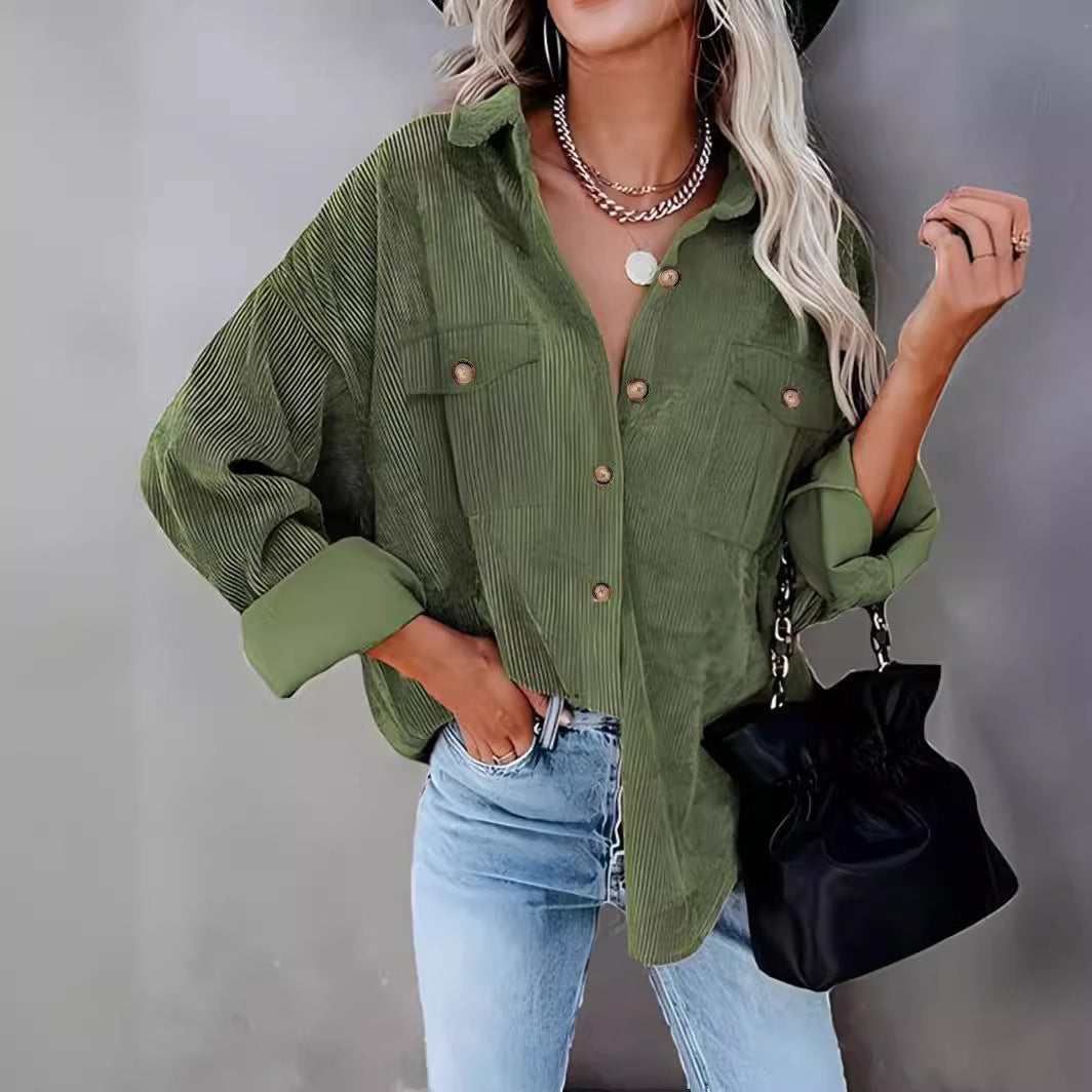 Damen Cordhemdjacke mit doppelter Brusttasche Drune