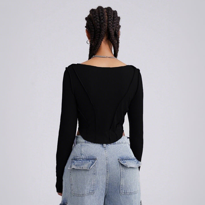 Damen Langarm-Bodysuit mit tiefem V-Ausschnitt und raffinierten Cut-Out-Details Drune