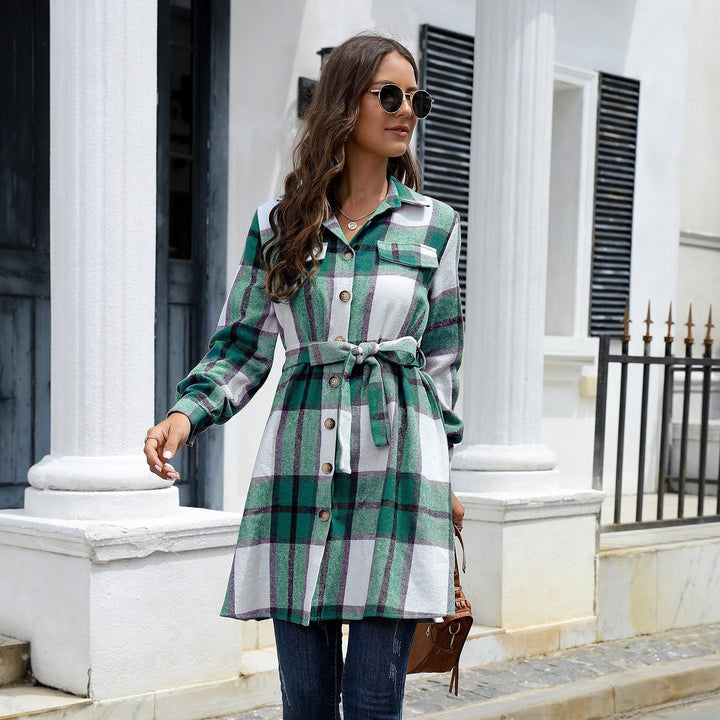 Drune | Hemdblusenkleid - Verstellbarer Taillengürtel - Weiche Flanellmischung - Lässiger Herbststil