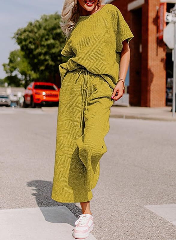 Damen lässiges Jumpsuit-Set aus weichem Material mit elastischem Bund und weit geschnittenen Beinen Drune