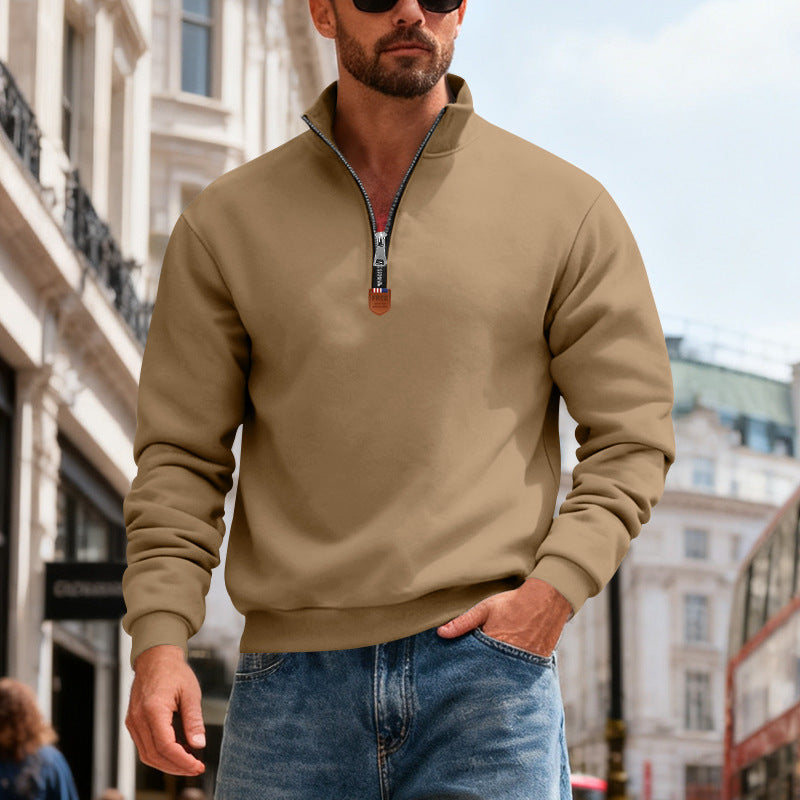 Herren nan Premium-Halbzip-Sweatshirt mit hohem Stehkragen, robustem Reißverschluss und geripptem Saum Drune
