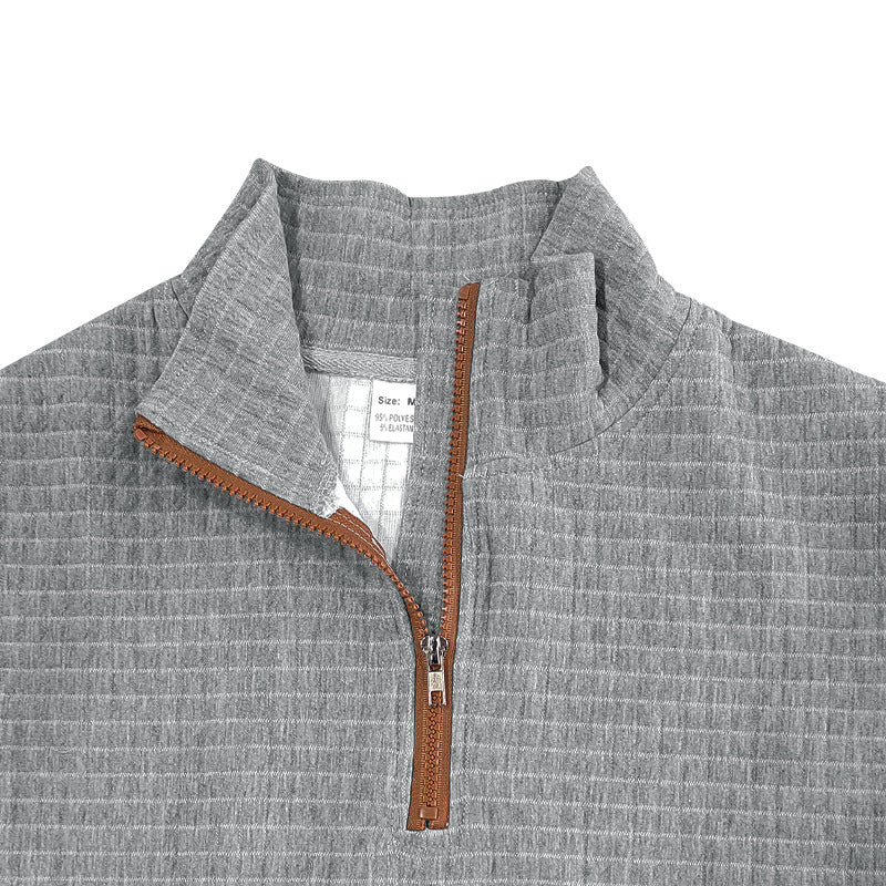 Herren nan gestepptes Halfzip-Sweatshirt mit Stehkragen, Kängurutasche und Kunstleder-Ellenbogenpatches Drune