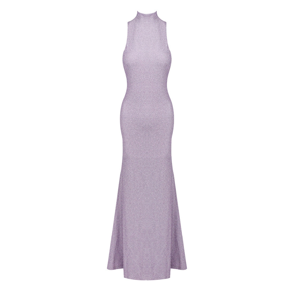 Damen Elegantes Maxikleid mit hohem Stehkragen und figurbetontem Schnitt Drune