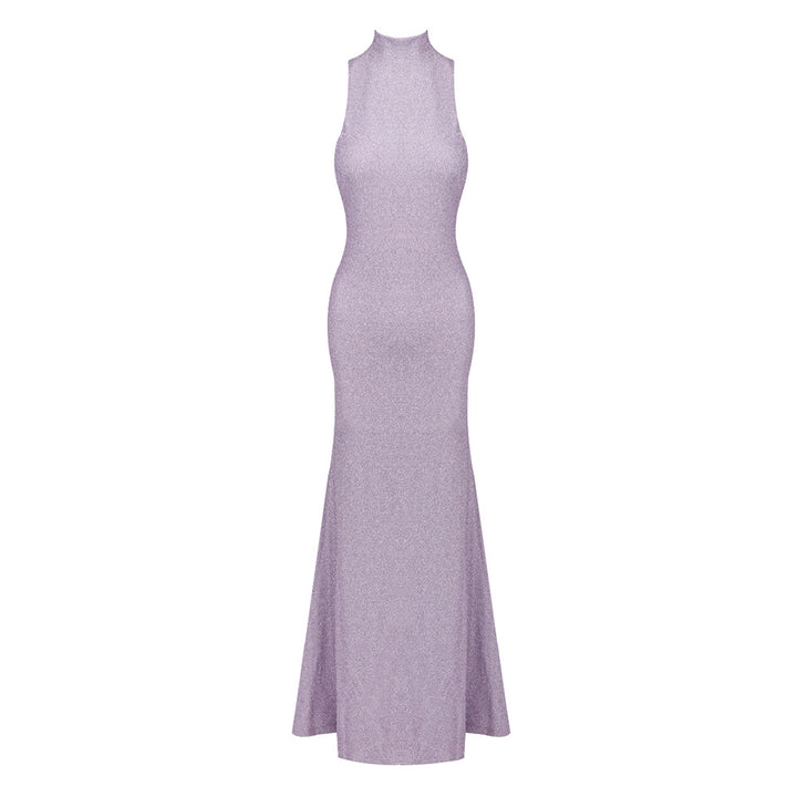 Damen Elegantes Maxikleid mit hohem Stehkragen und figurbetontem Schnitt Drune
