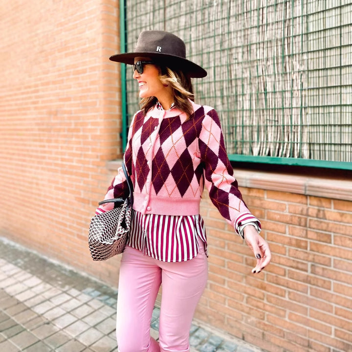 Damen Strickjacke im eleganten Argyle-Muster Drune