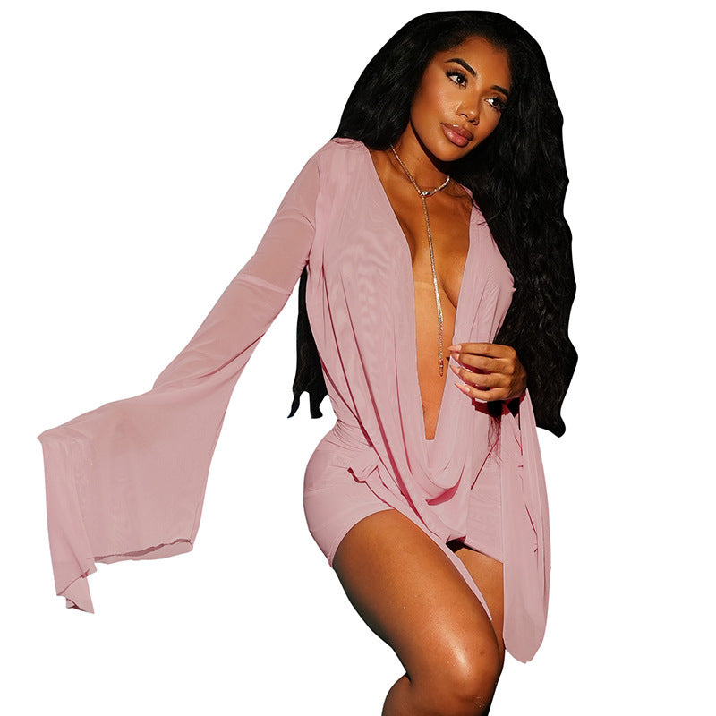 Damen Fließender Kaftan mit weiten Ärmeln und tieferem Ausschnitt Drune