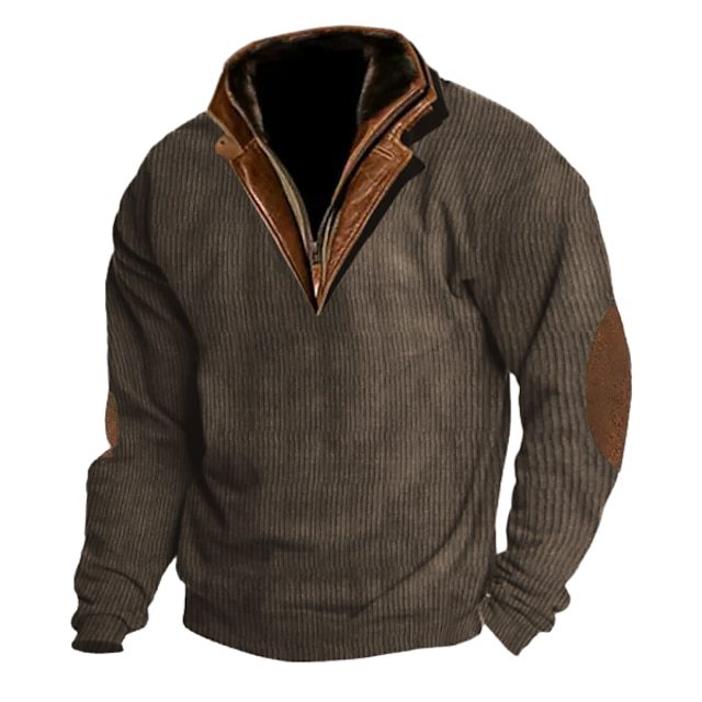 Herren Strickpullover mit Lederdetails und hohem Kragen Drune
