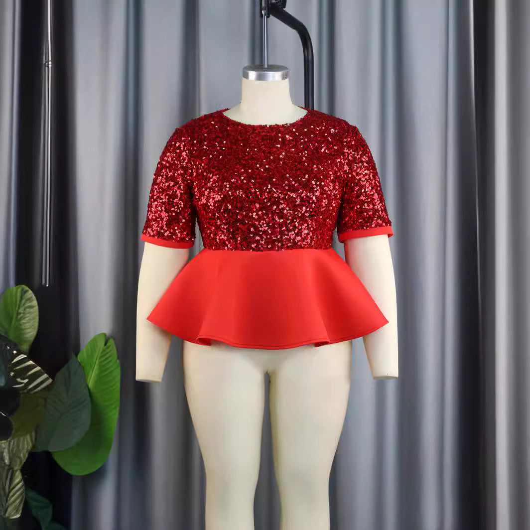 Damen Elegantes Glitzeroberteil mit peplum Saum Drune