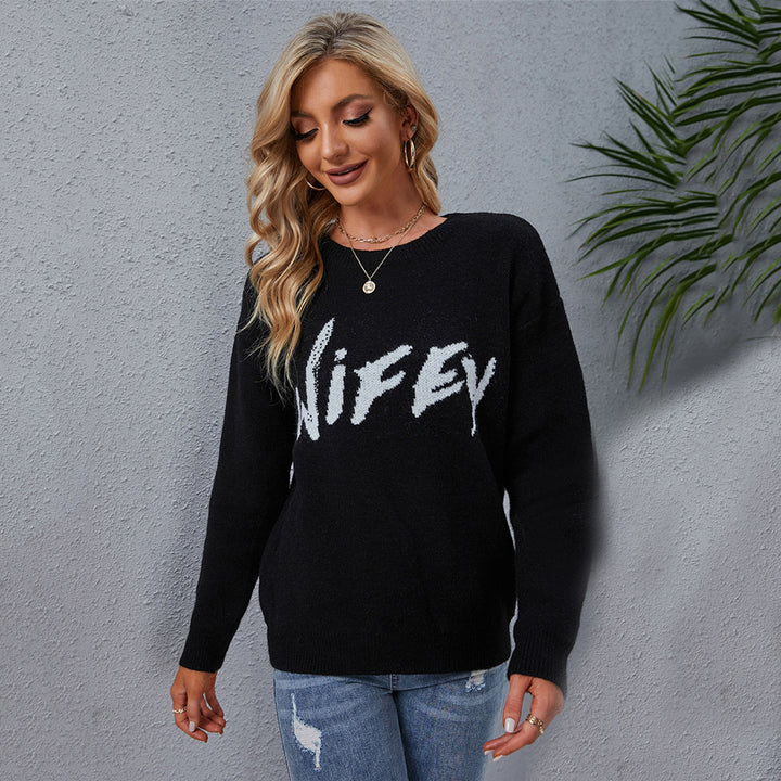 Damen gemütlicher Pullover mit Schriftzug Drune