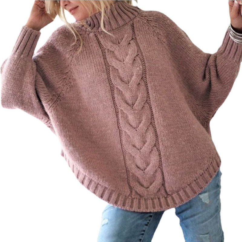 Damen Grobstrickpullover mit hohem Kragen und Zopf-Design Drune