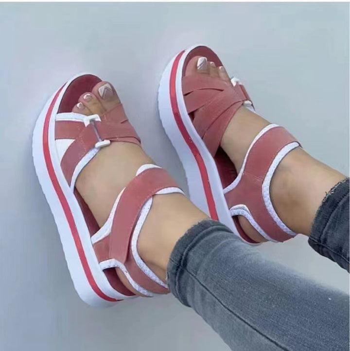 Damen  sportliche Keil-Sandalen mit verstellbaren Klettverschlüssen und gepolstertem Komfort-Fußbett Drune