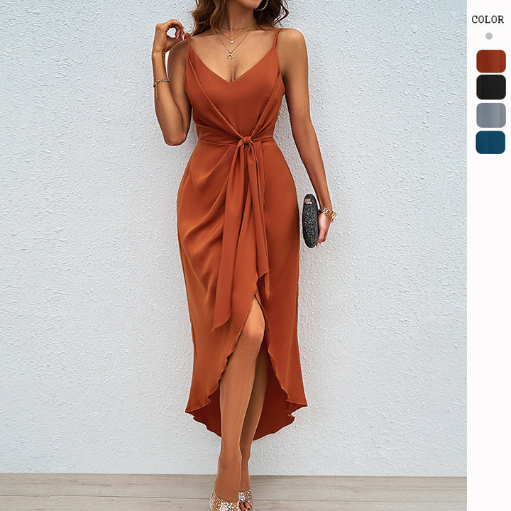 Damen Wickelkleid mit elegantem V-Ausschnitt und verspieltem Schlitz Drune