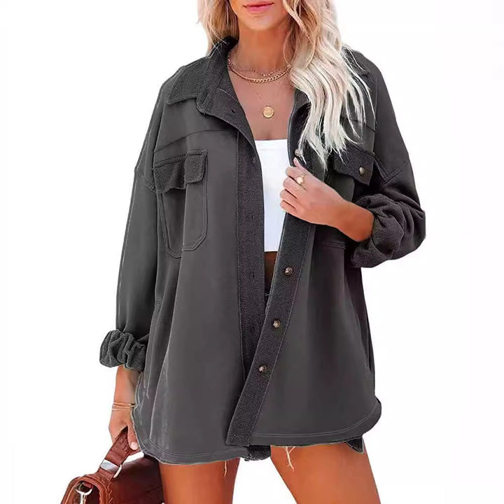Damen lässige Oversized-Hemdjacke mit praktischen Taschen und modernem Schnitt Drune
